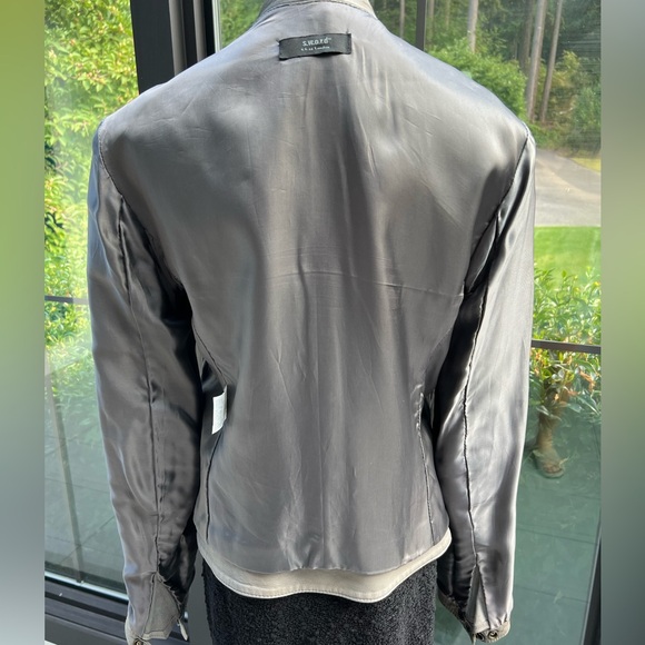 Gray leather motorcycle jacket by S.W.O.R.D. London - Picture 7 of 9